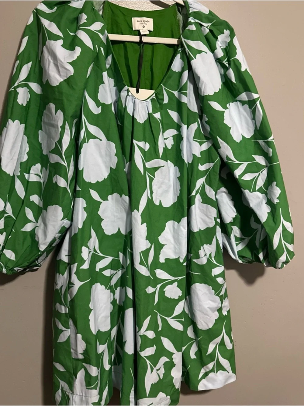 kate spade Green and White Floral Puff-Sleeve Mini Dress - Picture 11 of 11